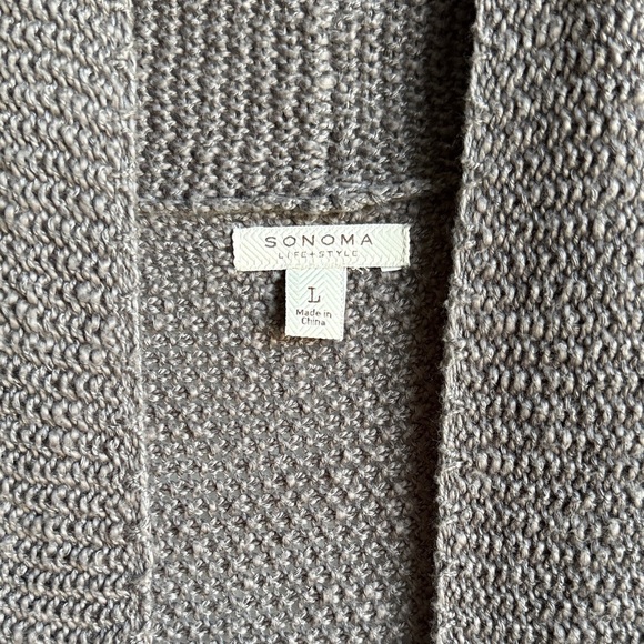 Sonoma Open Front Taupe Knit Sweater, Size Large - Picture 2 of 7